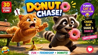 🍩 Cat vs Raccoon! The Funniest Donut Chase Ever! 😂🐱🦝