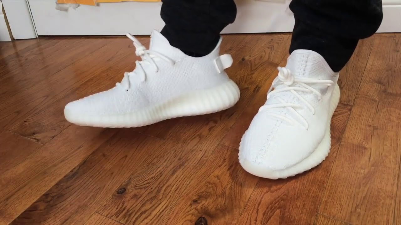 cream yeezy on feet