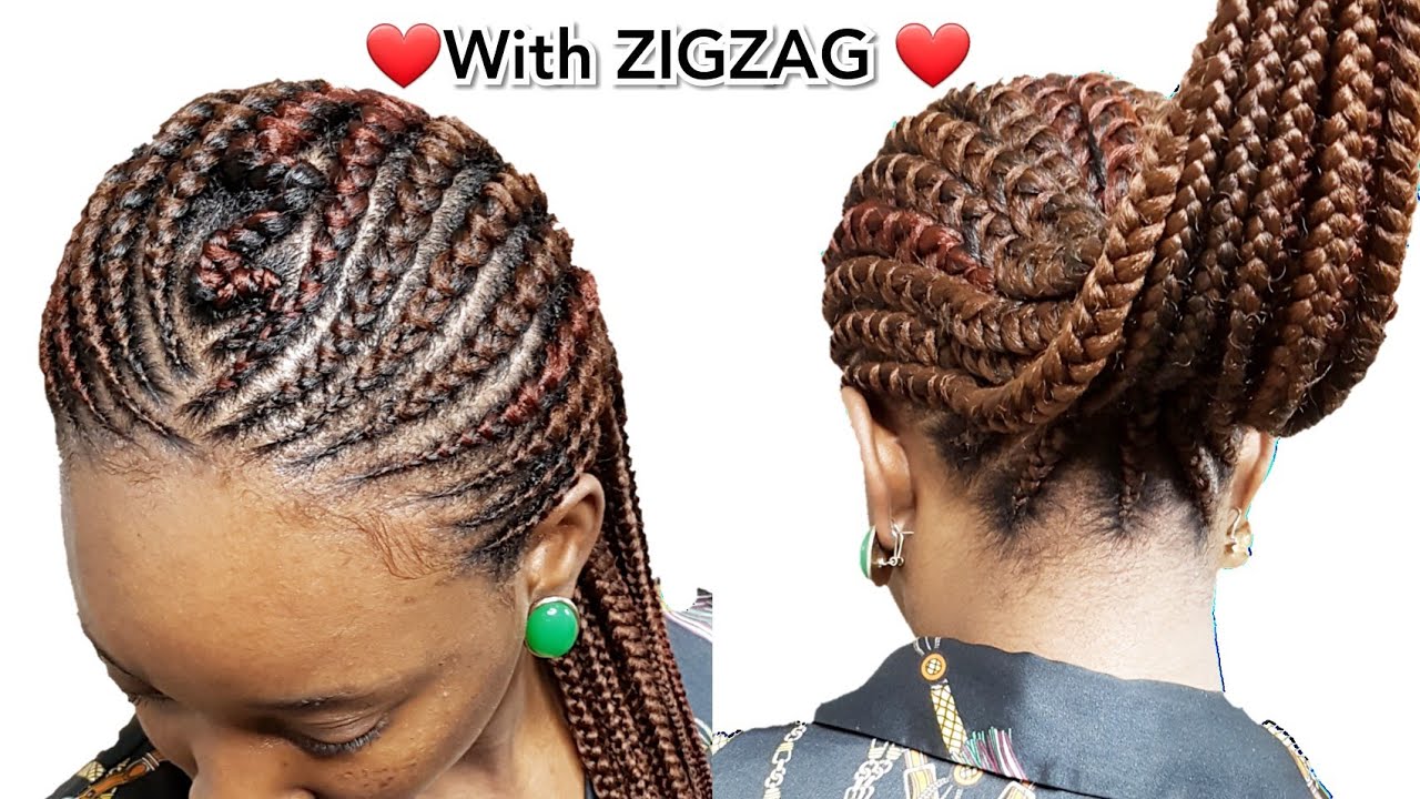 Low Ponytail Feed-in Braids with ZigZag Ghana weaving Cornrow Pony - YouTub...