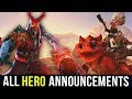 ALL DOTA 2 HERO ANNOUNCEMENTS BY VALVE (2014-2019)