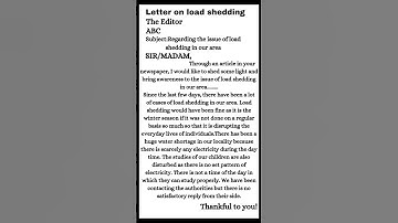 letter on load shedding (Important letter) 2024