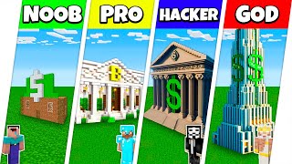 Minecraft Battle: NOOB vs PRO vs HACKER vs GOD: BANK ROBBERY HOUSE BASE BUILD CHALLENGE / Animation