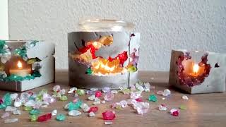 DIY Windlicht aus Beton und Deko Glas Steinen