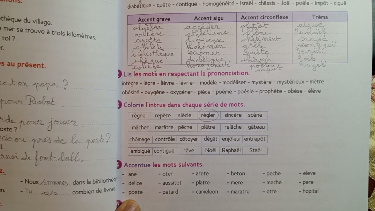 CE2: Orthographe : Les accents page 31 cahier d' activités Le trésor des mots