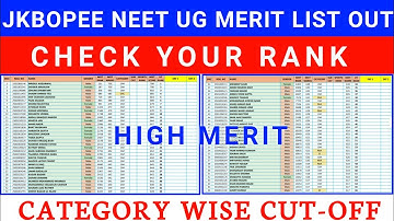 JKBOPEE NEET UG 2021 Merit List Out || Category Wise Highest Score || Chek Your UT Rank || Cut-off