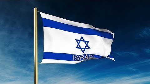4K Israel flag slider style with title. Waving in the wind with cloud background animation Stock