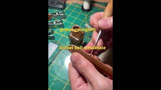 Painting the edges of the panels for belts #beltfactory #belt #beltmaking #customerservice #leather
