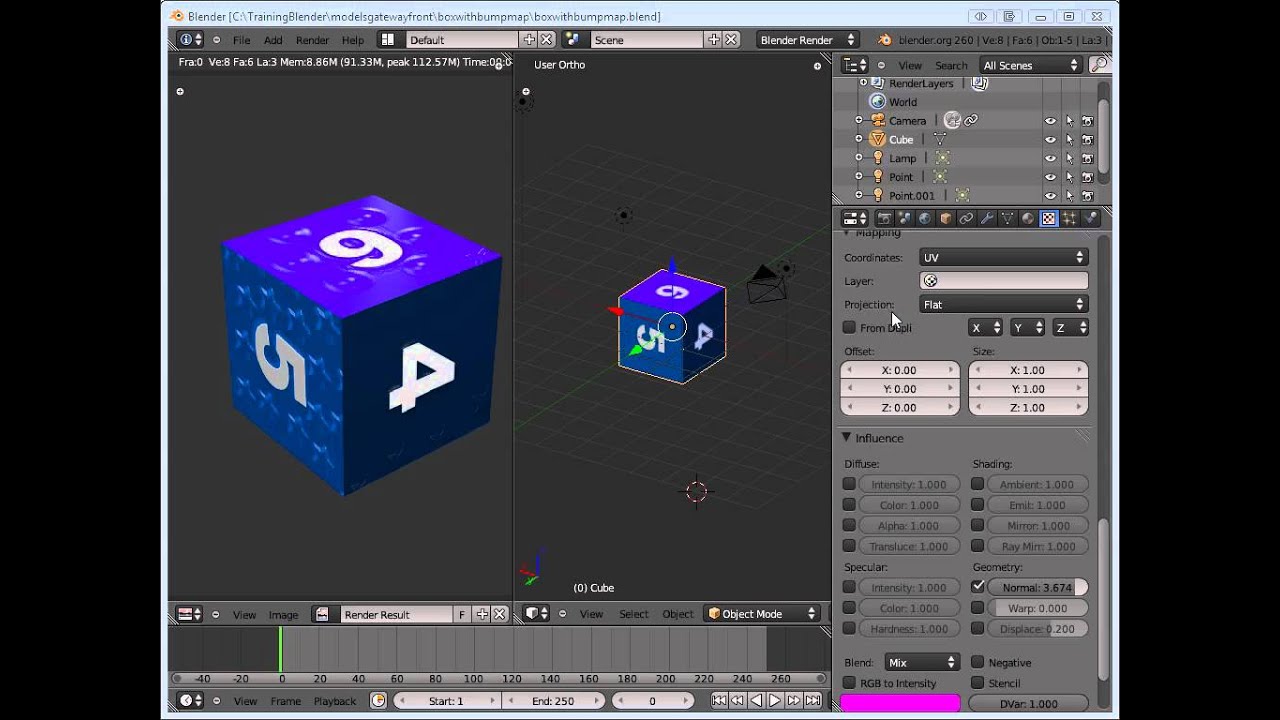 Blender3d - Add a Texture and Bump Map Using a UV Wrap Dec1 11 - YouTube