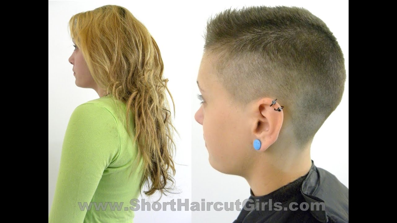 cutting women's short hair with clippers