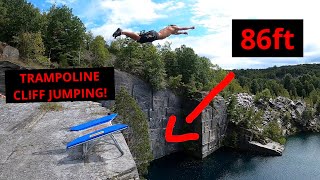 Extreme Trampoline Cliff Jumping (86Ft Quad Flips)