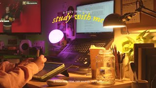 a cozy late-night study with me 🌘 2 hour real-time, rain sounds, no music
