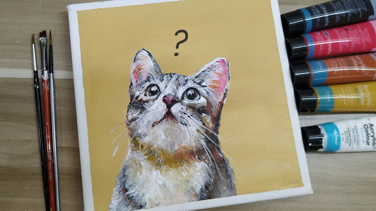 Relaxing Acrylic Painting 56 Easy Art Step By Step RAIN How To Paint A Cat YouTube