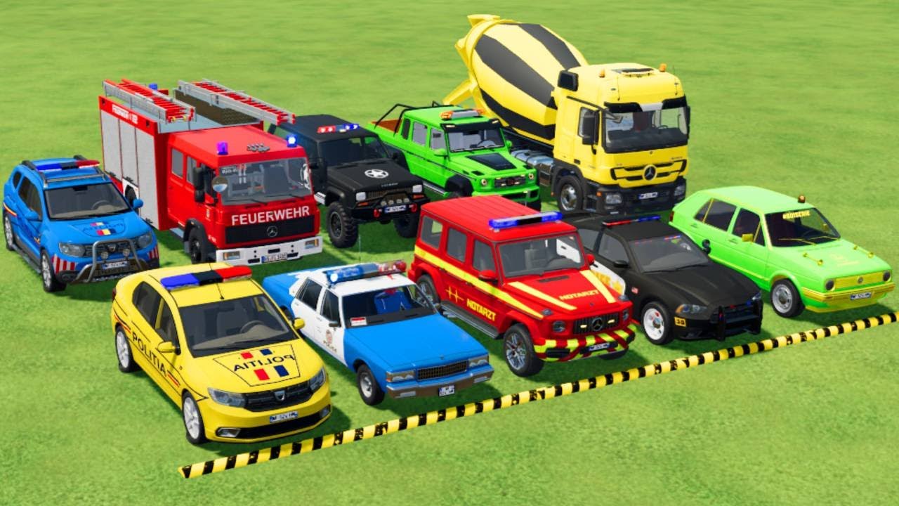 TRANSPORTING POLICE CARS, AMBULANCE, FIRE TRUCK, COLORFUL CARS WITH TRAIN -FARMING SIMULATOR 22! TRANSPORTING POLICE CARS, AMBULANCE, FIRE TRUCK, COLORFUL CARS WITH TRAIN -FARMING SIMULATOR 22!