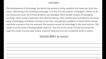 Design brief, specifications and constraints.