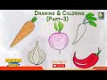 How to draw Vegetable Carrot, Turnip, Raddish, Chili, Garlic l Easy Drawing Part 3
