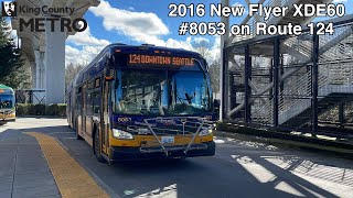 King County Metro: 2016 New Flyer XDE60 8053 on Route 124 at Tukwila International Blvd