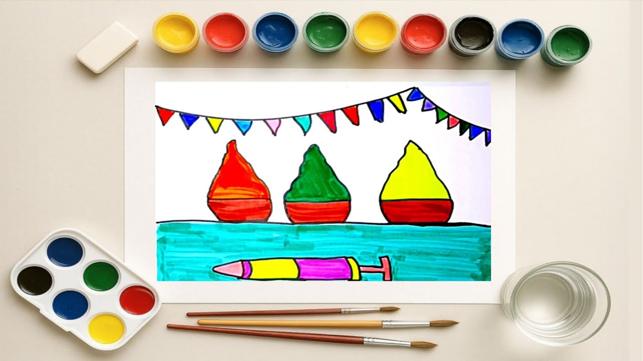 Easy Holi Festival Drawing  #holispecial #easydrawing #howtodraw #drawingtutorial 