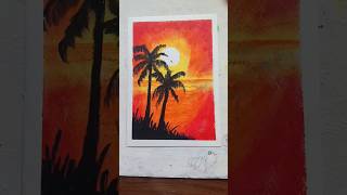 Easy Sunset Painting✏️|With Oil pastel colour|#Youtubeshorts #Shorts #shortvideo #t🖼️@SantanuDutta77