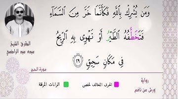 الشيخ عبده عبد الراضي ۞ وَمَن یُشۡرِكۡ بِٱللَّهِ.... ۞ من سورة الحج برواية ورش عن نافع ۞