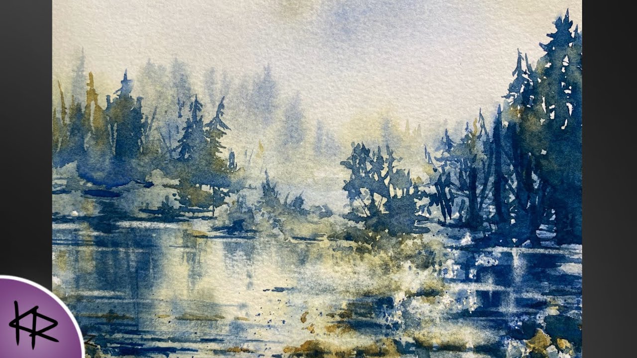 WATERCOLOR Landscape Painting process - 2 color limited palette - 184 ...