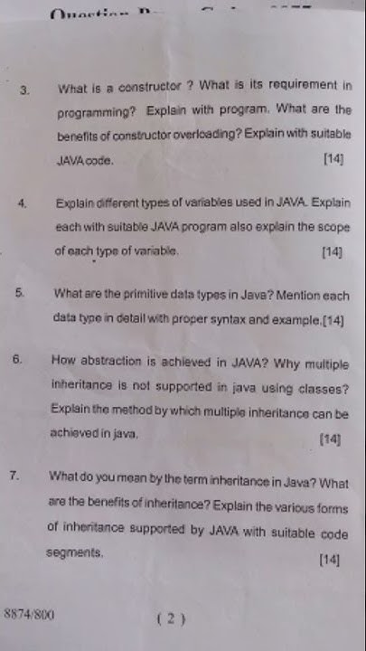 Object Oriented Programming In Java || Question Paper || BCA 3rd ...