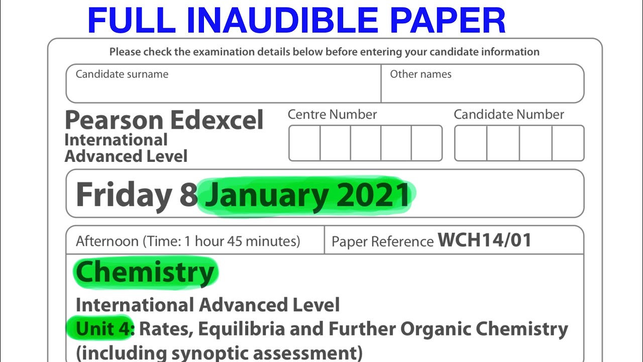 Pearson Edexcel International A level chemistry Unit 4 January 2021 ...