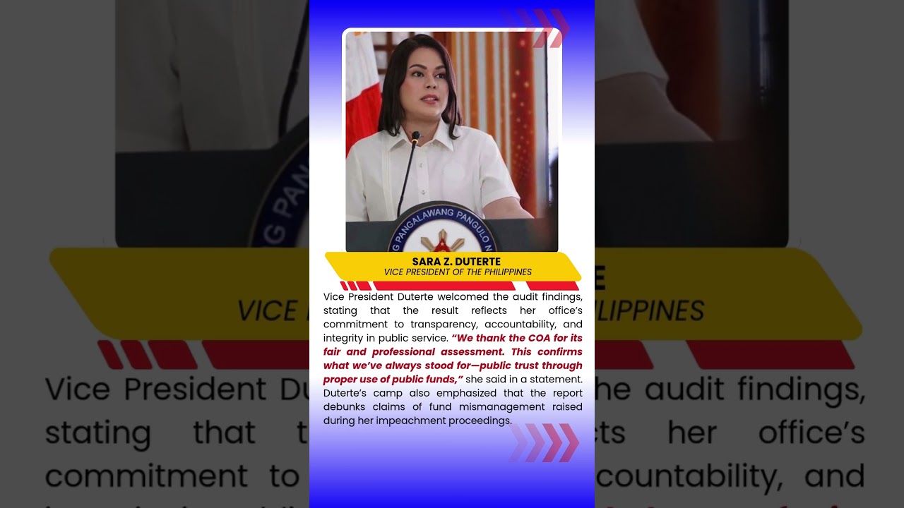 VP Duterte Hails COA Audit as Proof of Transparency, Debunks Fund Mismanagement Claims