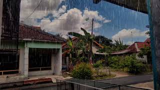 Heavy Rain in Kebumen Village Area | Rainy Day In Indonesia | ASMR Rain Walk and Frog Sounds