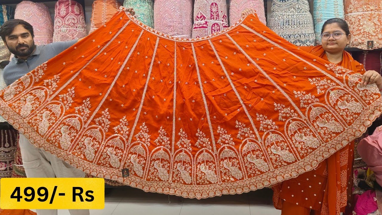 Beads hand work lehenga | lehenga wholesale market surat | lehenga manufacturer | new bridal lehenga