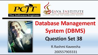 Java Institute || Database Management System(DBMS) || Question set 38