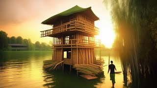 A Young Man Builds A Bamboo House On The Water Alone, Can He Succeed?#countrylife #houseboat #build