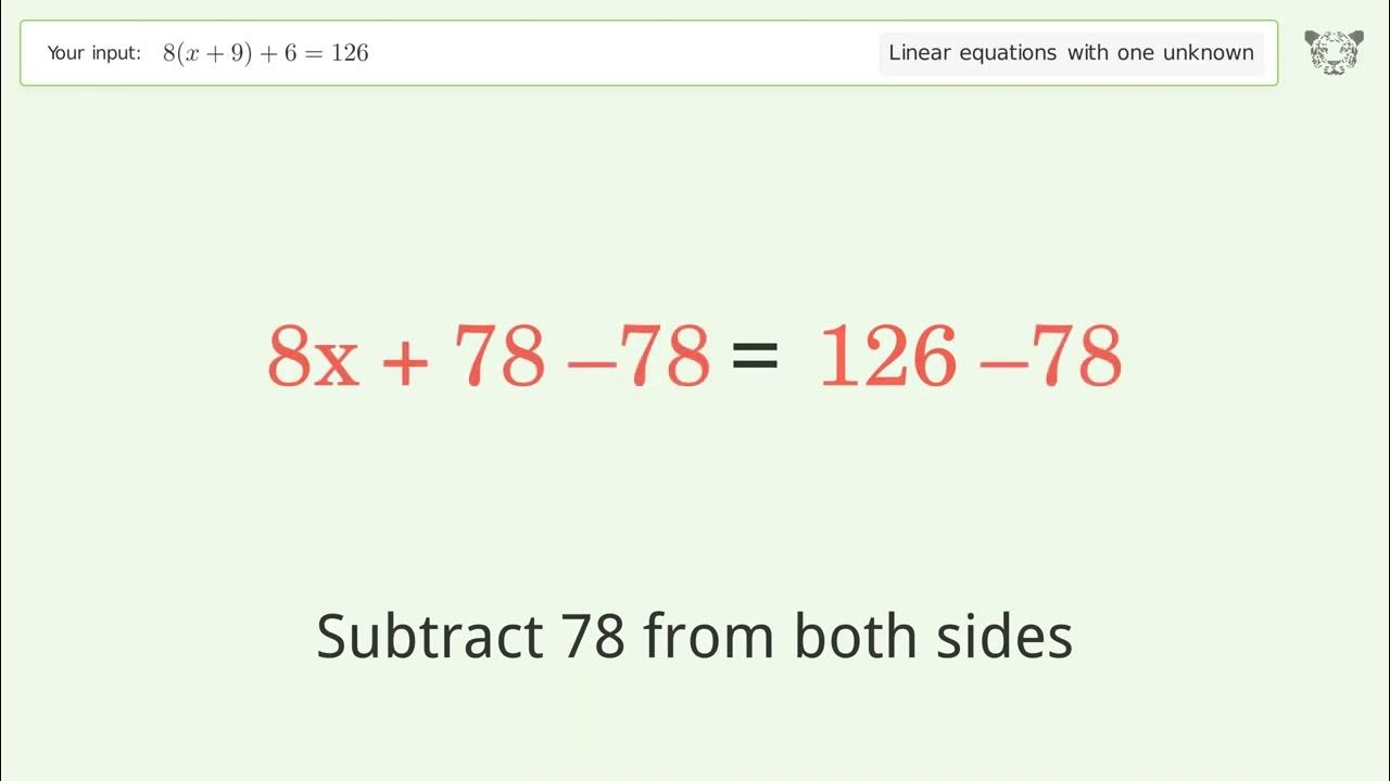 Linear equation with one unknown solve 8 x 9 6 126 step by step