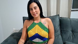 TOP DE CROCHE COPA DO MUNDO | CROPPED FÁCIL COM AS CORES DO BRASIL TUTORIAL. 