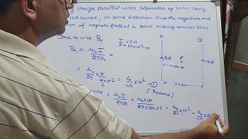 two long straight parallel wires separated by 20cm carry 5A and 10A current respectively  in the