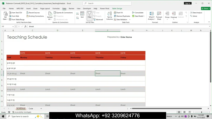 Exp25_Excel_Ch12_CumulativeAssessment_Teaching_Schedule | Exp25 Excel Ch12 CumulativeAssessment