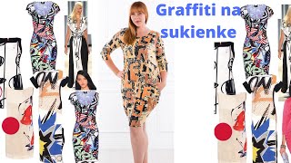 DRESOWA OŁÓWKOWA SUKIENKA POMARAŃCZOWA WE WZORY Plus size