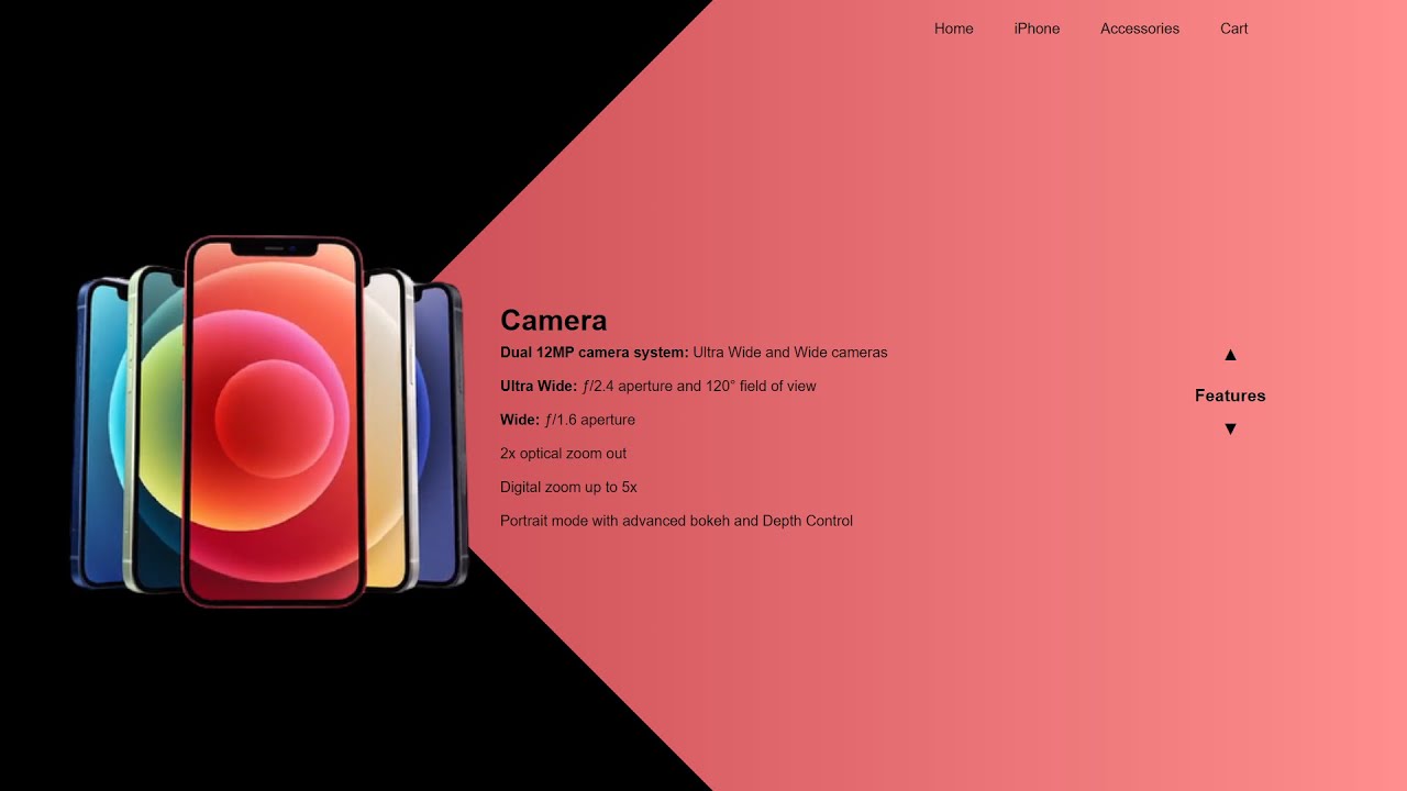 iPhone 12 Features Rotator using HTML, CSS and JavaScript