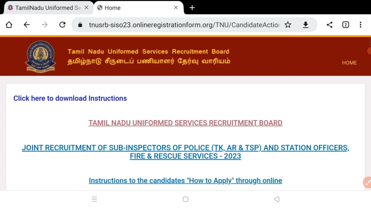 tn police si application form how to apply online 2023 | tnusrb si application apply online