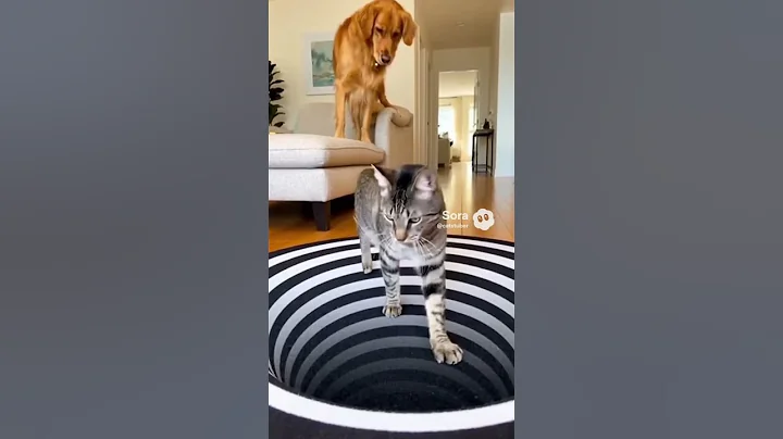 Who’s Smarter ? 🤣 Optical Illusion Rug Confuses Dog but NOT the Cat! 🤣
