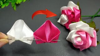 So Beautiful ! Ribbon Rose 🌹🌹 2 Color Making Super Easy / Easy Flower Making