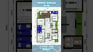 Denah rumah 8x12 meter dwnagan 4 kamar tidur #desainrumah #homeplan #house Denah rumah 8x12 meter dwnagan 4 kamar tidur #desainrumah #homeplan #house