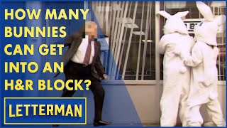 How Many Guys In Bunny Suits Can Get Into H&R Block? | Letterman