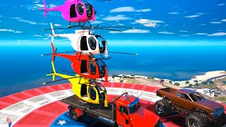 Helicopter on Monster Truck🚁🚛Spiderman &amp; Superheroes Parkour with Obstacles - GTA V Mods