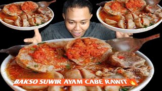 Ampun🔥!! Mukbang bakso mercon suwir ayam kuah cabe bikin bibir dower #baksomercon #mukbangbakso