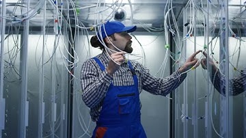 Technician Matching Servers To Cables Stock Video