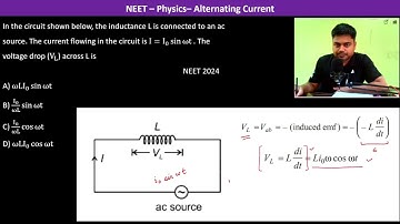 In the circuit shown below, the inductance L is connected to an ac source. The current flowing