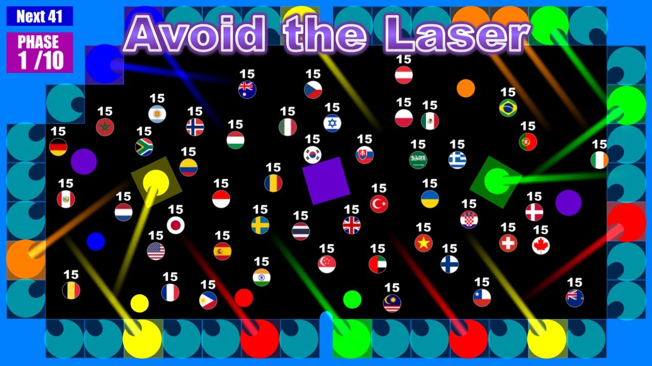 Avoid the laser 6 ~48 countries marble race #11~  in Algodoo | Marble Factory