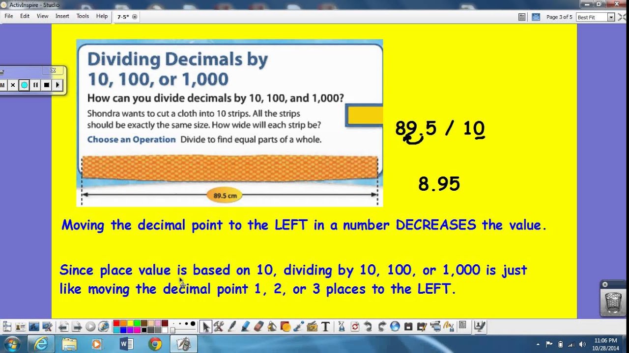 Topic 7 5 Dividing Decimals By 10 100 And 1 000 October 29 Homework YouTube