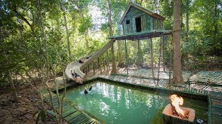 Build the Most Amazing Bamboo Villa Home heated Swimming Pool and Water Slide in The Jungle