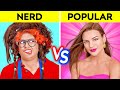 ¡POPULAR VS NERD DURANTE 24 HORAS! ¡Cómo hacerse popular en la escuela! Comedia de 123 GO! CHALLENGE